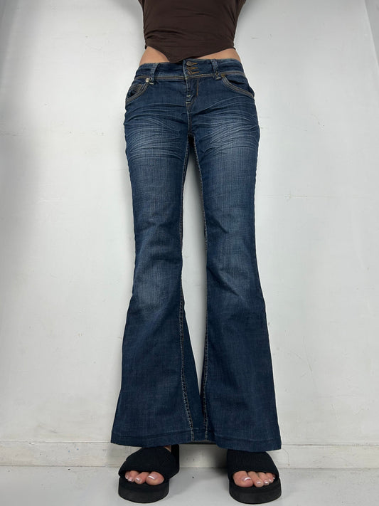 Navy denim low rise bootcut pants (S)