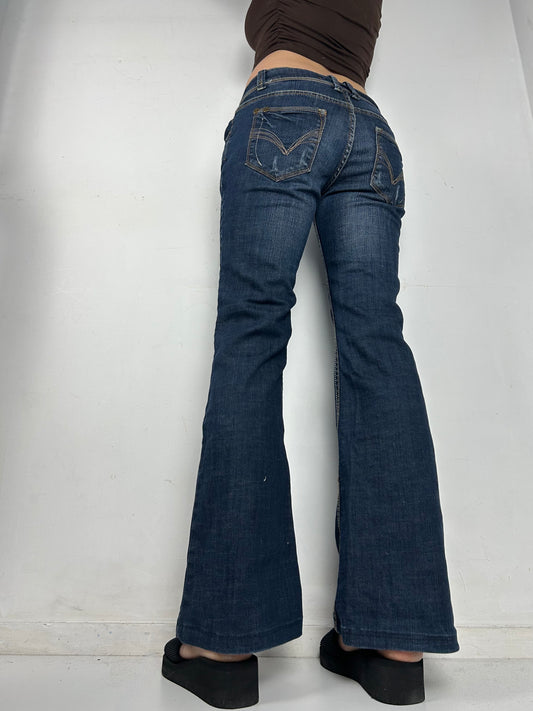 Navy denim low rise bootcut pants (S)