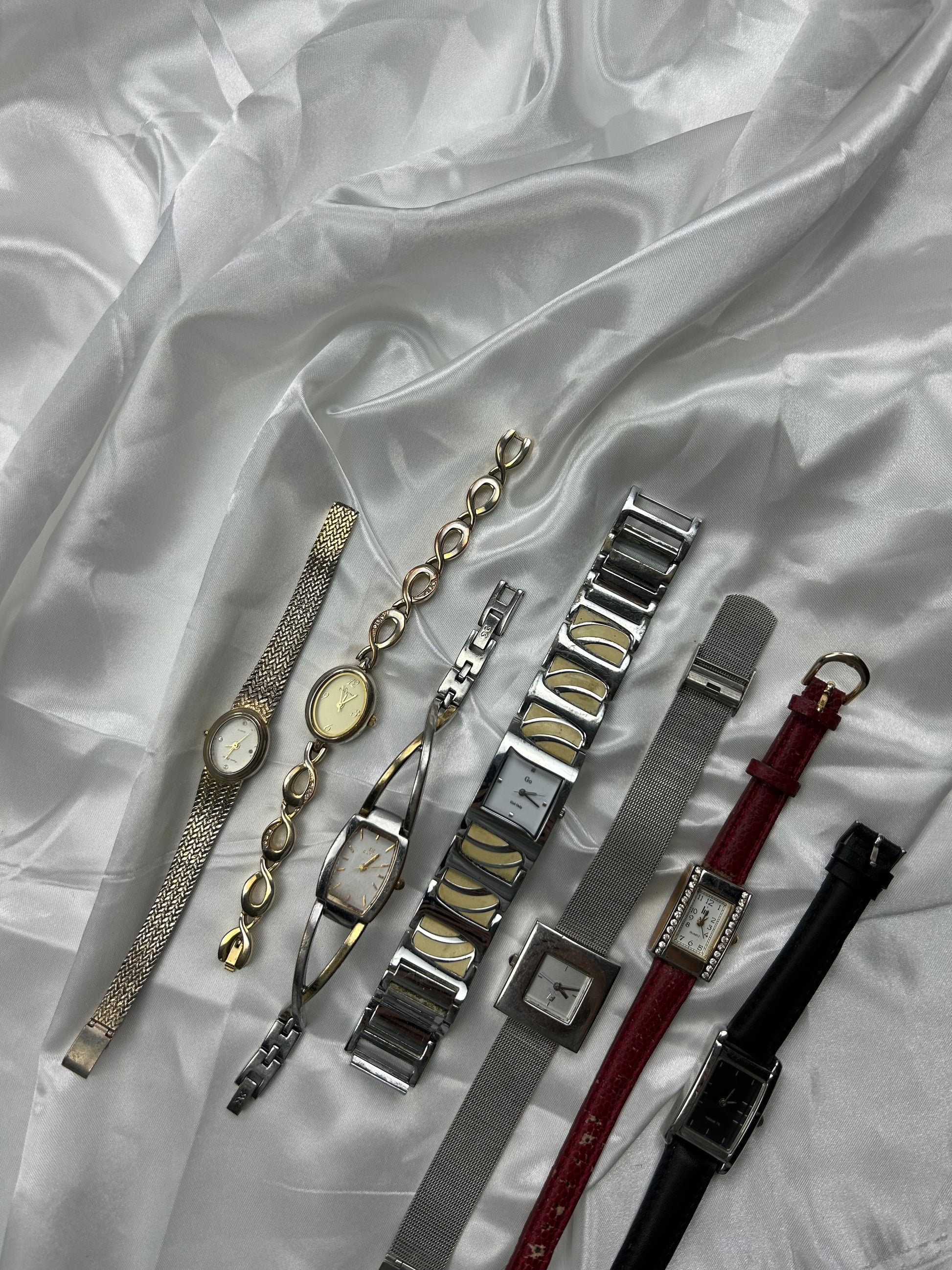 Vintage stainless steel & leather bracelet watch jewelry