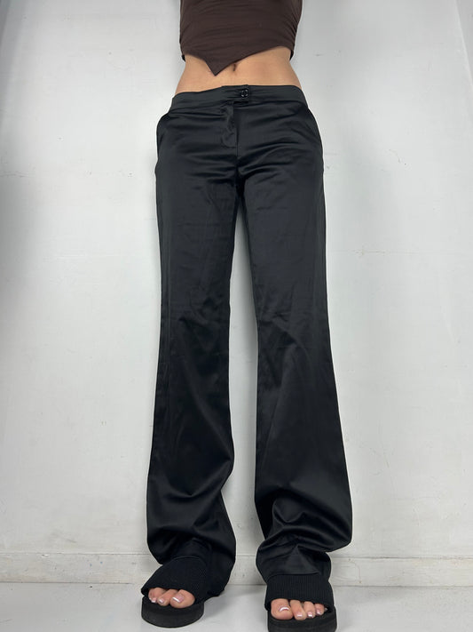 Black satin low rise bootcut office pants (S/M)