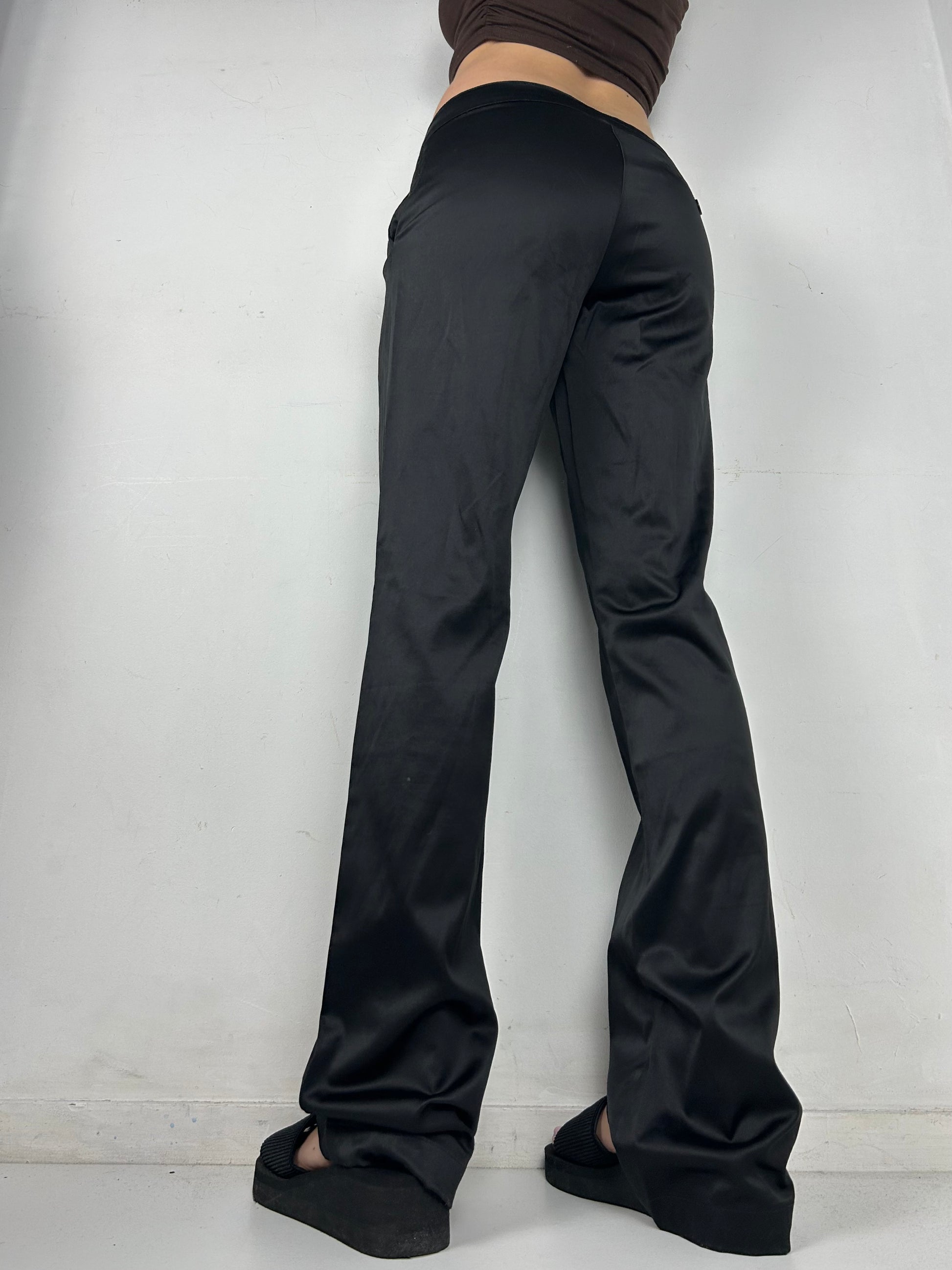 Black satin low rise bootcut office pants (S/M)