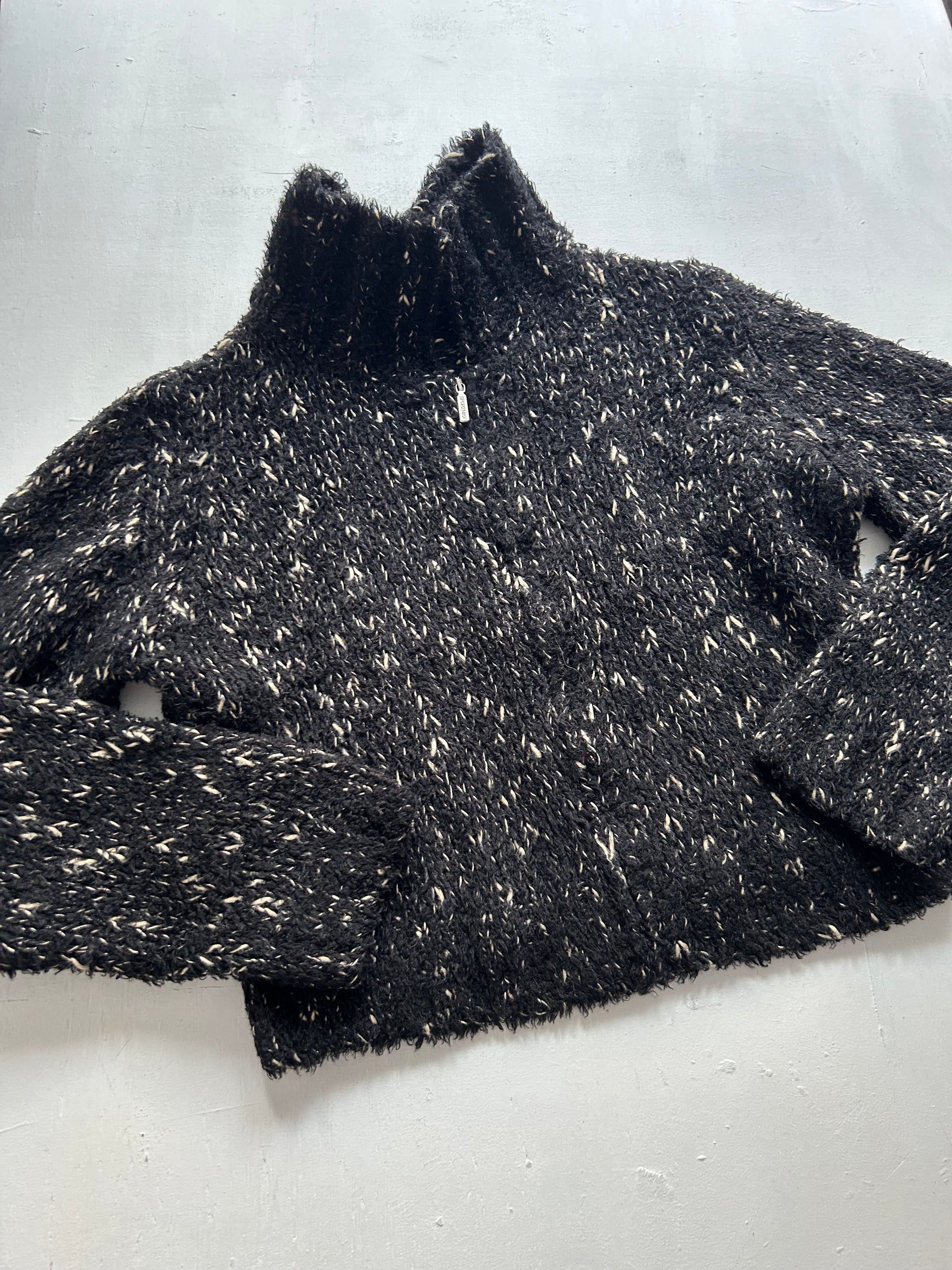 Black wool zip up cardigan jumper (S/M)