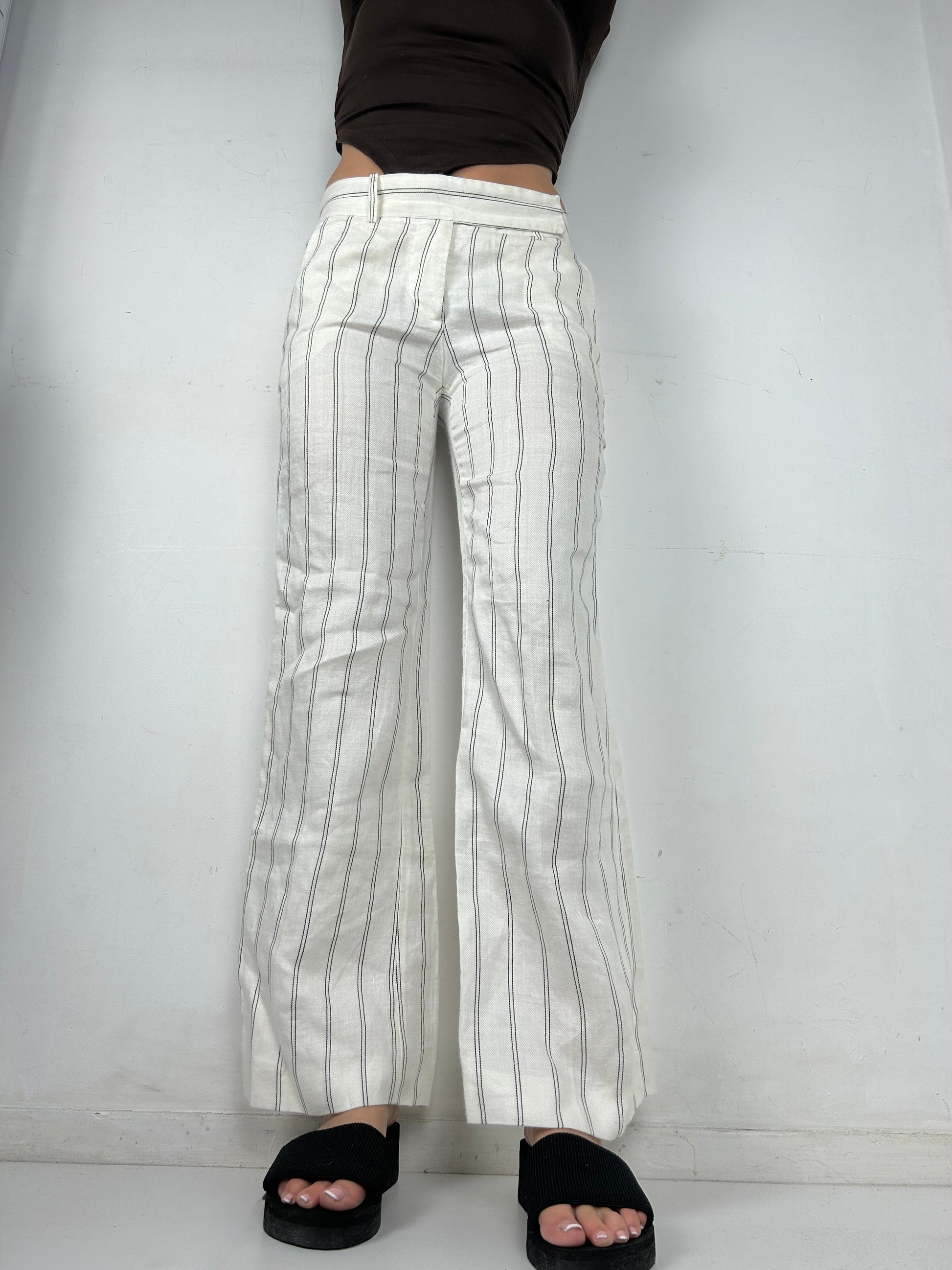 White striped low rise office pants (S)