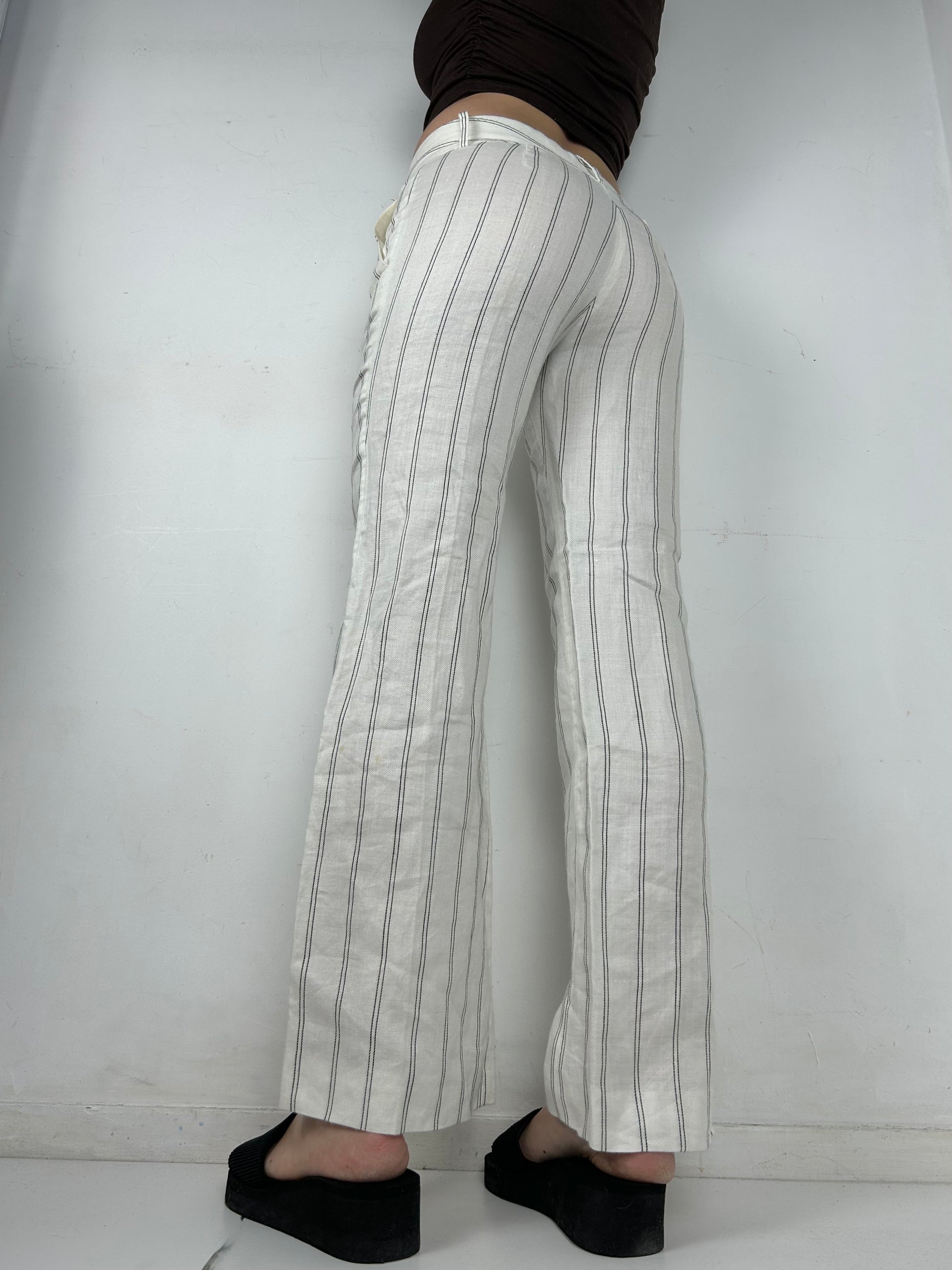 White striped low rise office pants (S)