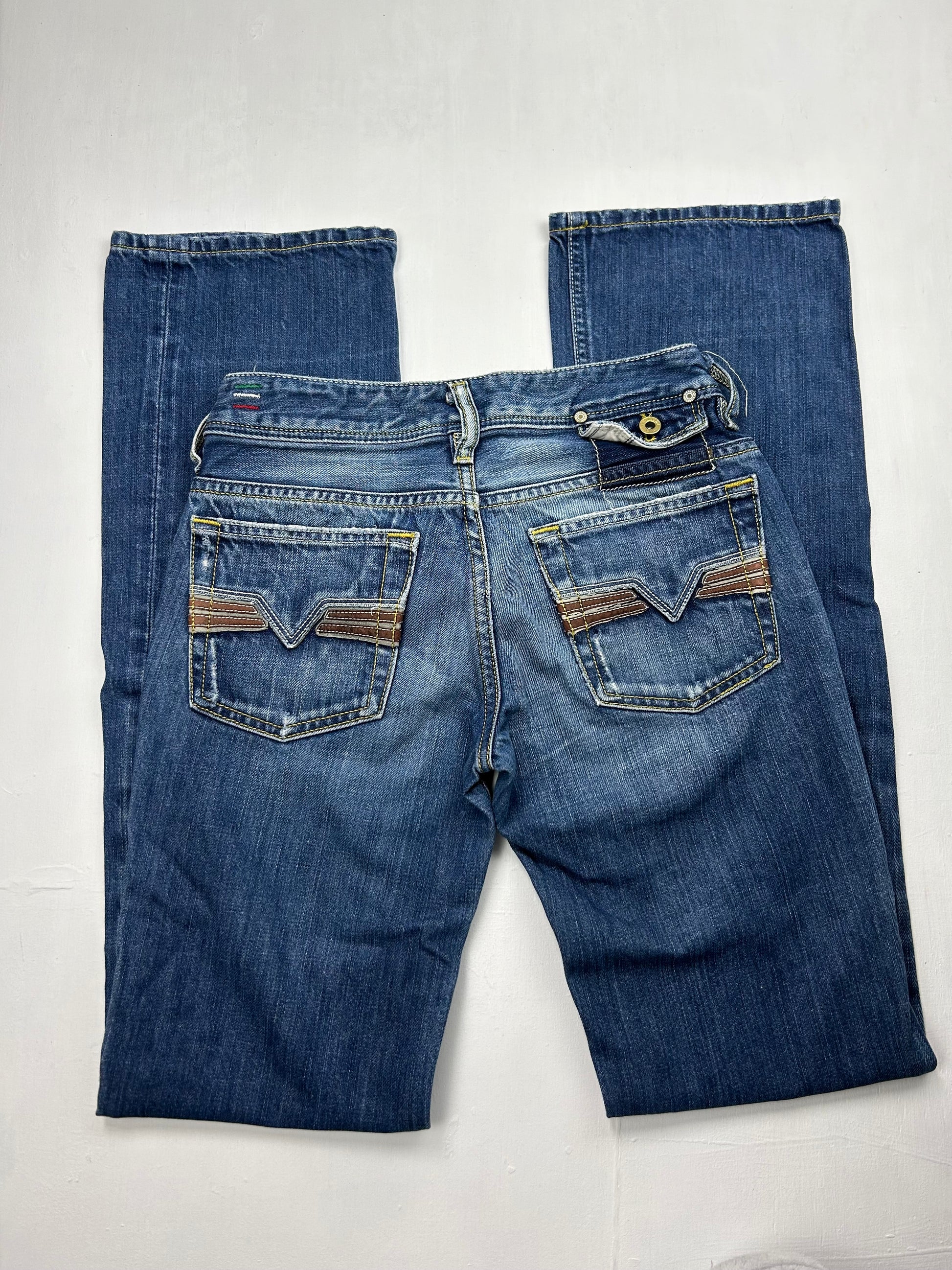 Blue denim low rise flare / bootcut pants (XS)