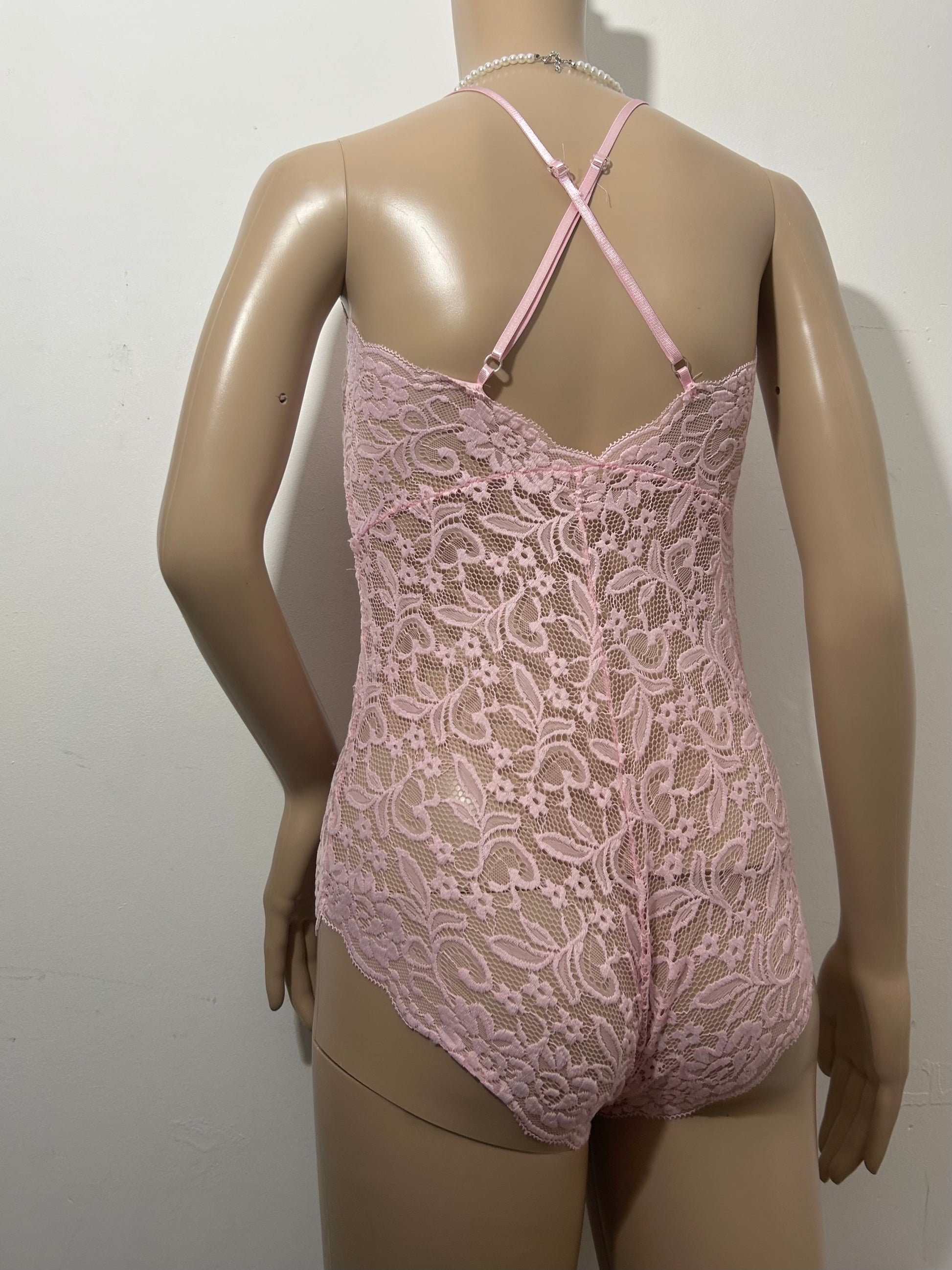 Baby pink lace see trough body top (S)