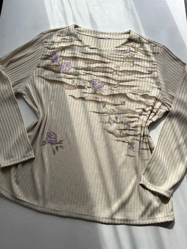 Beige graphic print long sleeves top (XL)