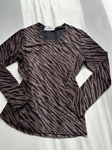 Glitters zebra print mesh long sleeves top (M/L)