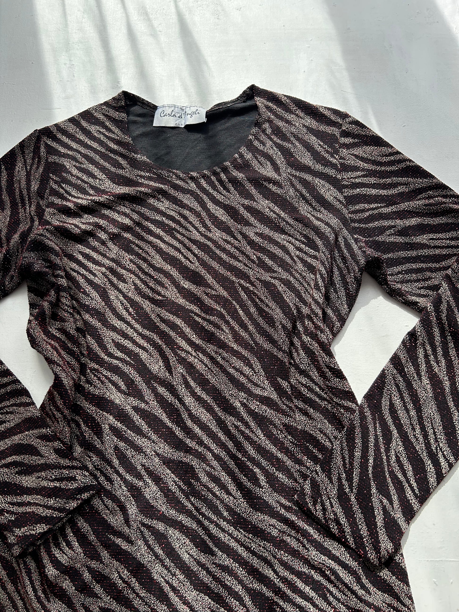 Glitters zebra print mesh long sleeves top (M/L)