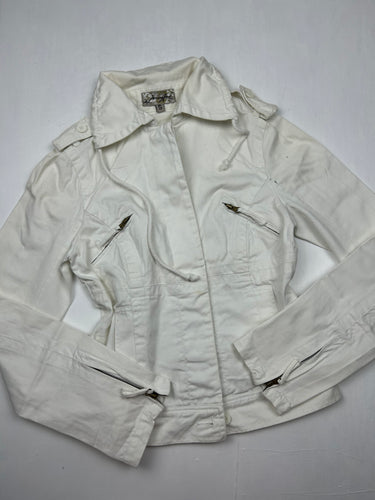 White cotton  zip up biker jacket (S/M)