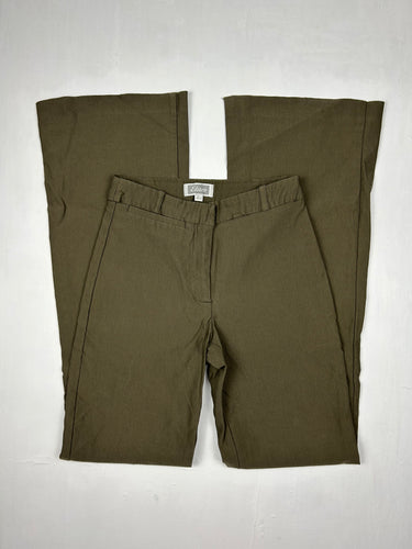 Khaki stretchy low rise flare office pants (S)