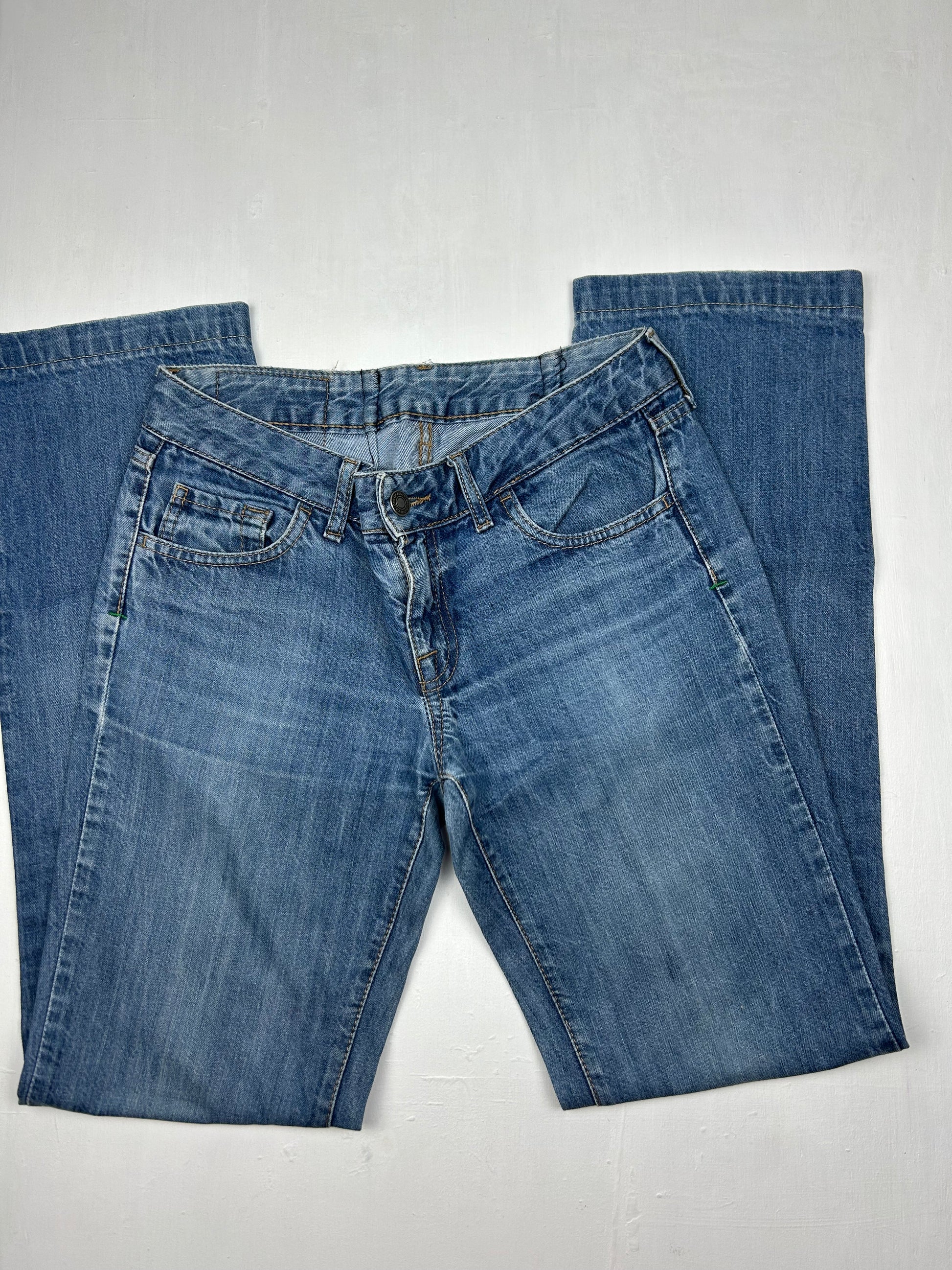 Blue denim low rise baggy pants (S)