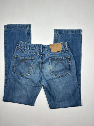 Blue denim low rise baggy pants (S)