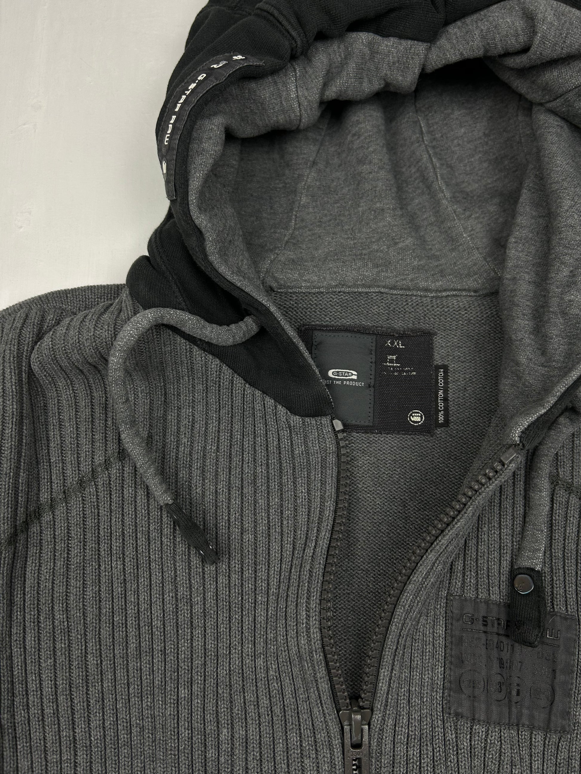 Grey ribbed  zip up hoodie jacket (XL)