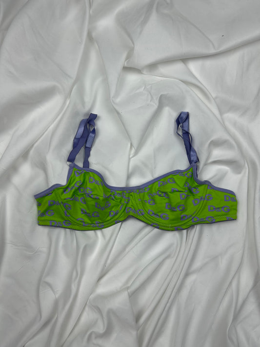 Green cotton logo print bra (90B)