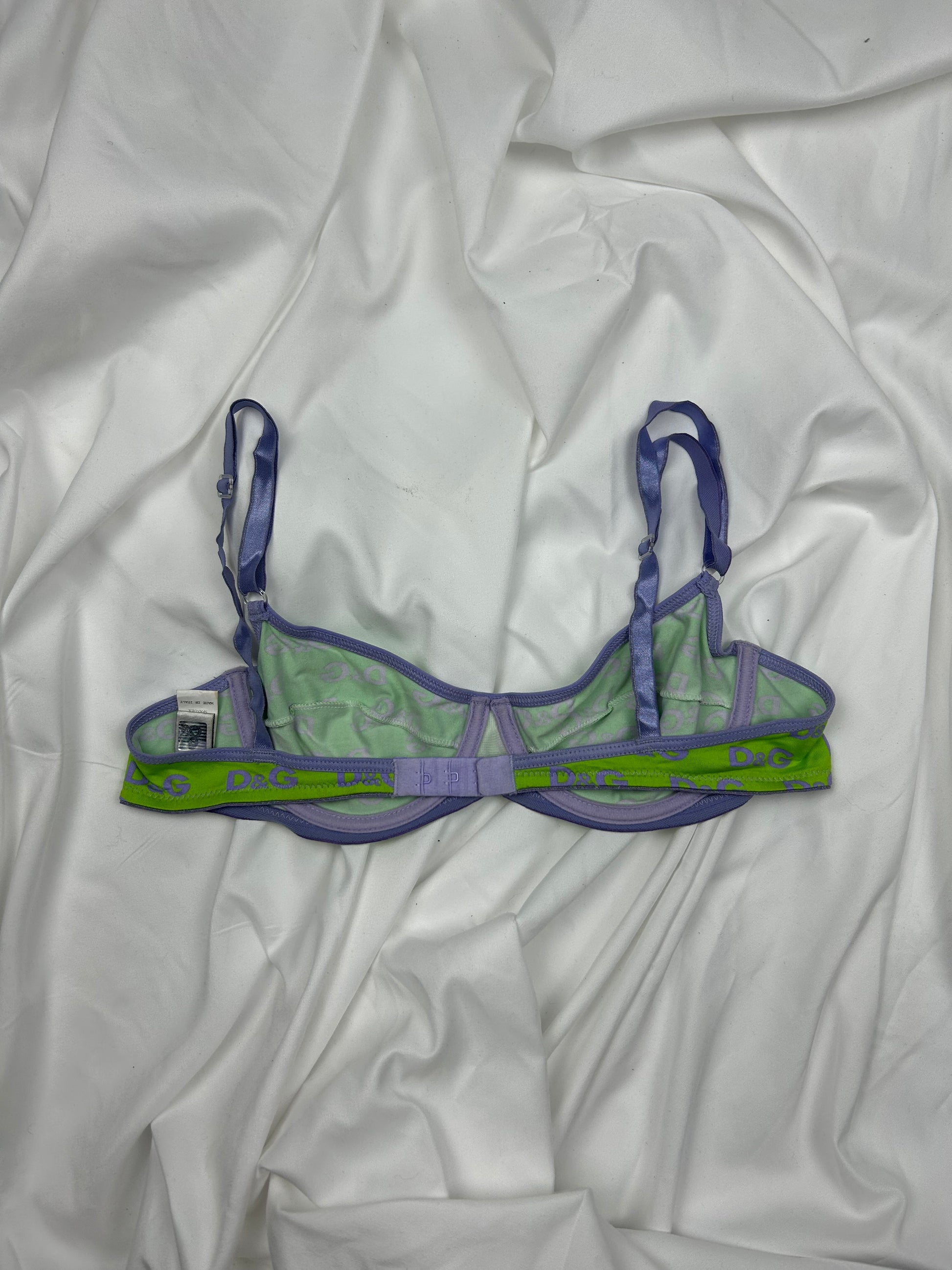 Green cotton logo print bra (90B)