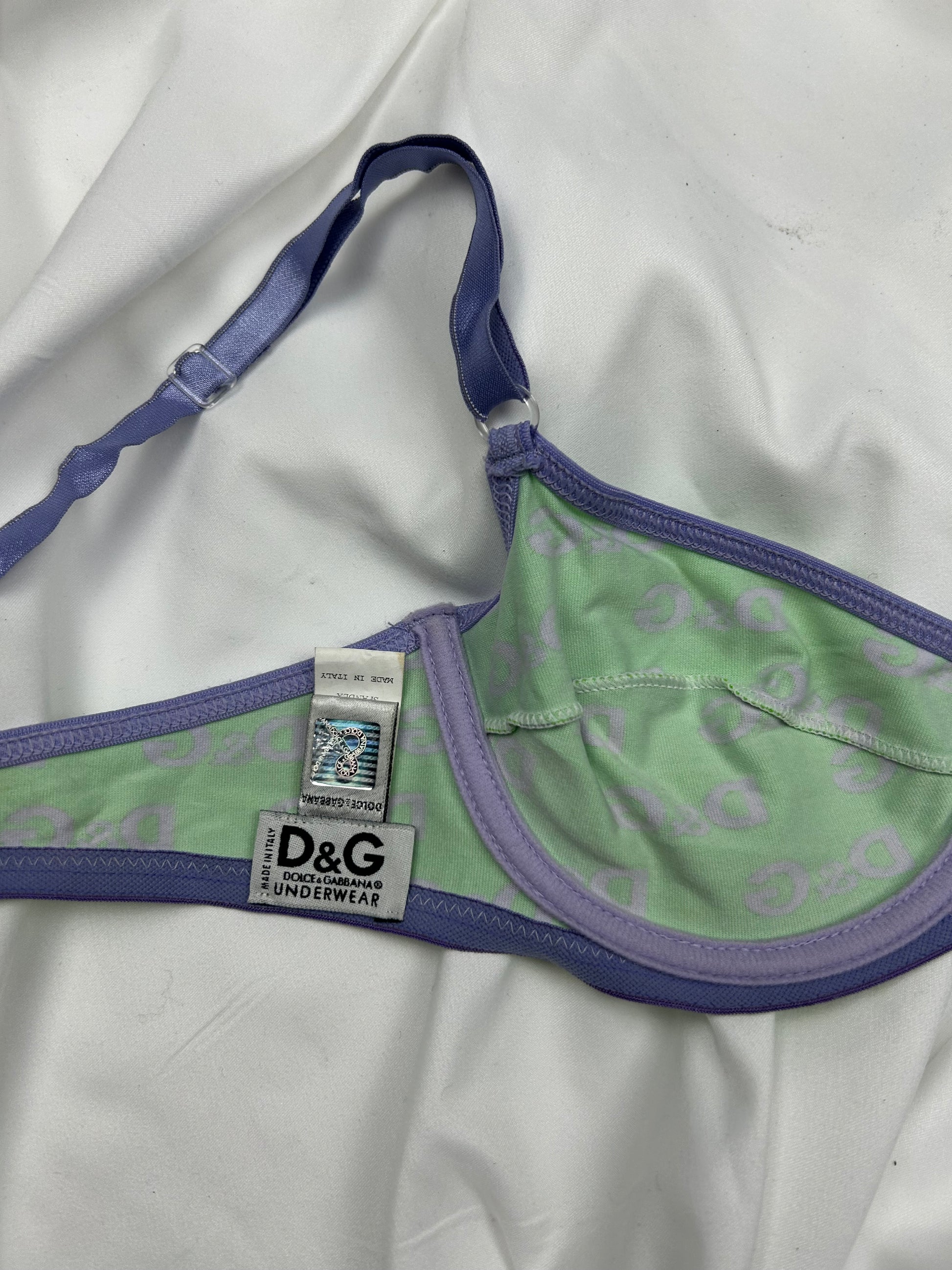 Green cotton logo print bra (90B)