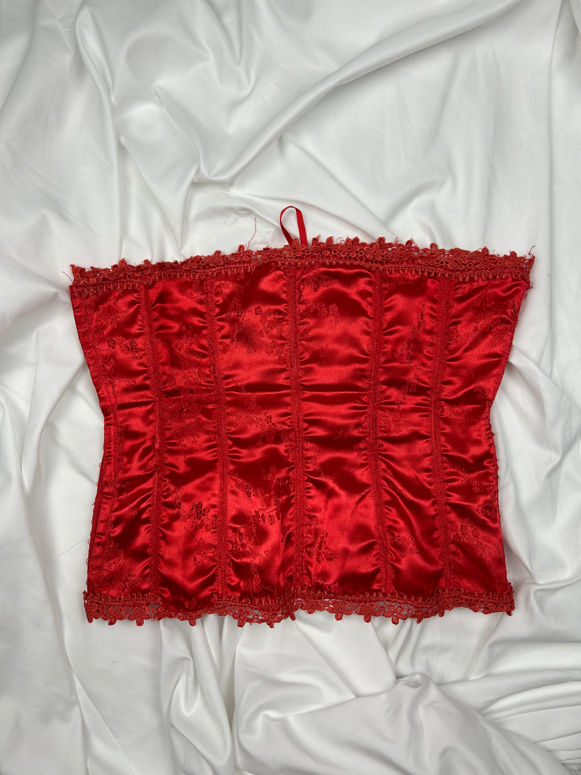 Red satin effect lace up corset top (S/M)