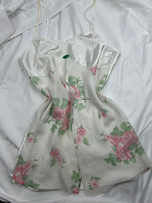 White floral print mesh babydoll mini dress (XL)