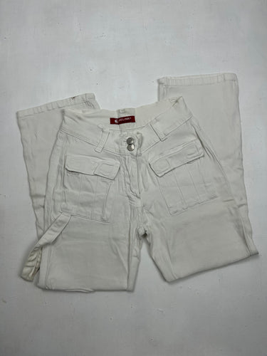 White cargo low waist bootcut flare denim pants (XS)