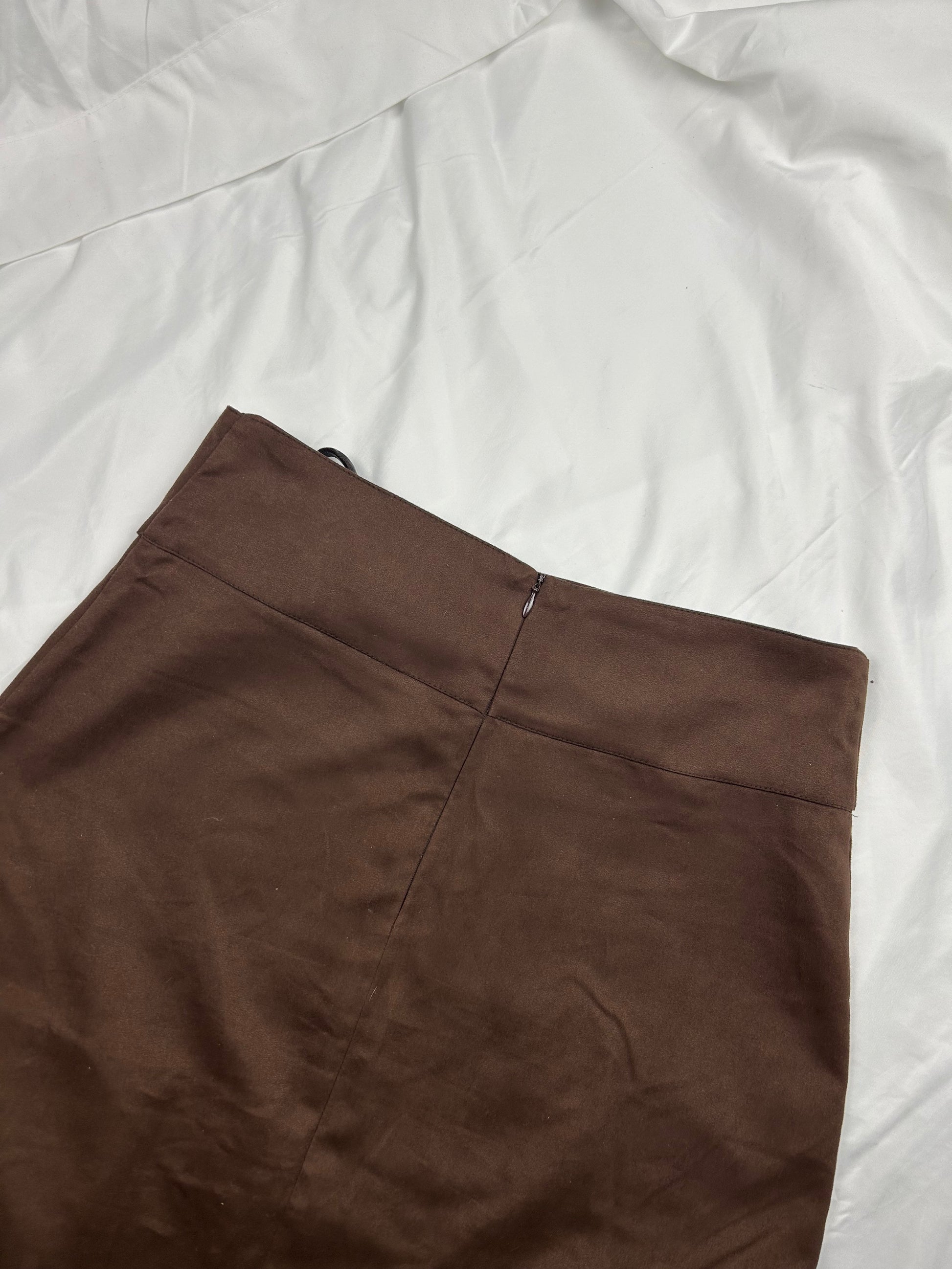 Brown suede lace up low rise mid skirt (M)