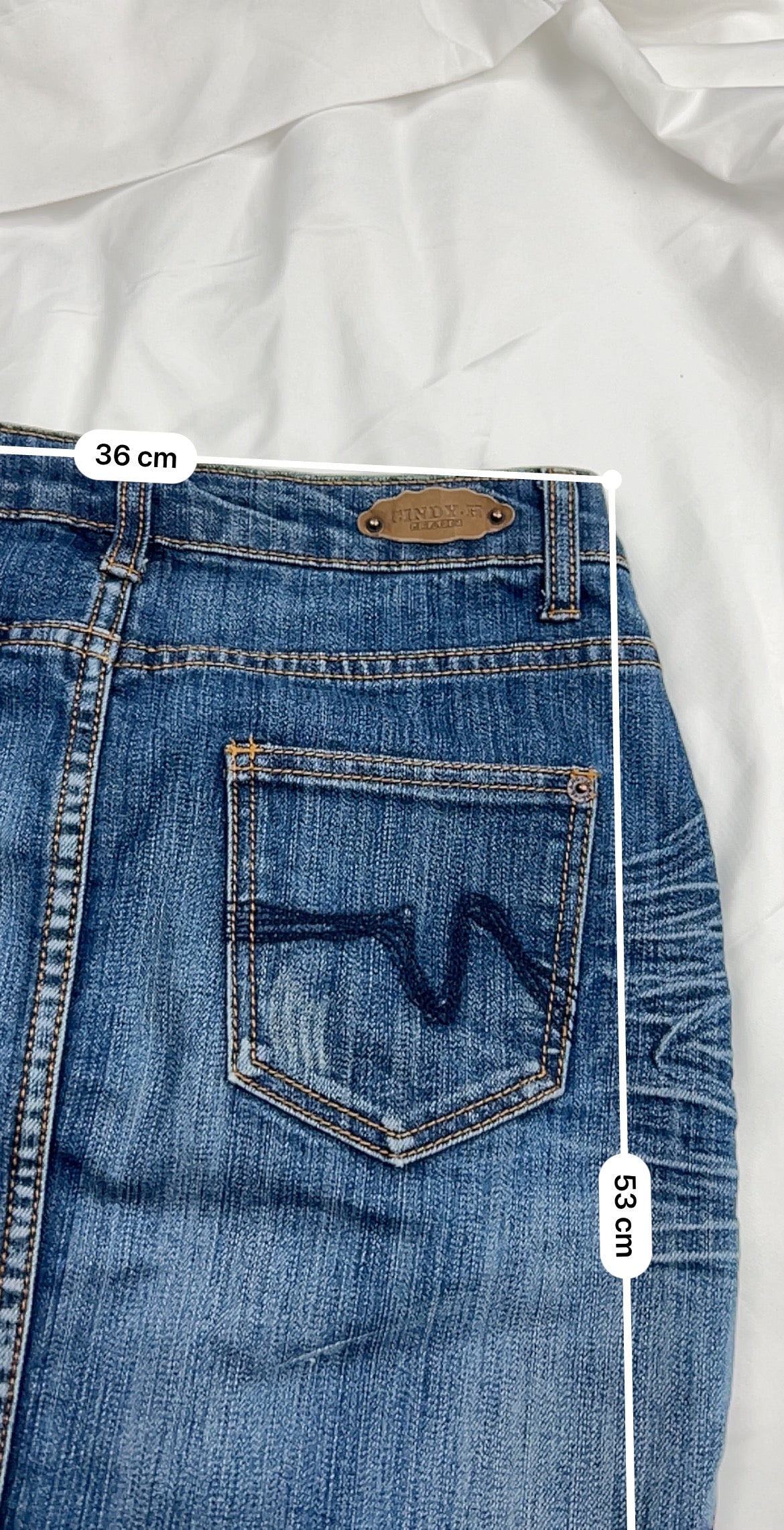 Blue denim low rise mid skirt (S)