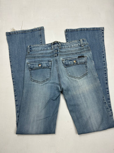 Blue denim low waist waist bootcut flare pants (S)