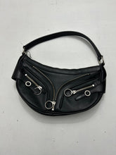 Load image into Gallery viewer, Black buckles zip y2k baguette shoulder bag