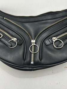 Black buckles zip y2k baguette shoulder bag