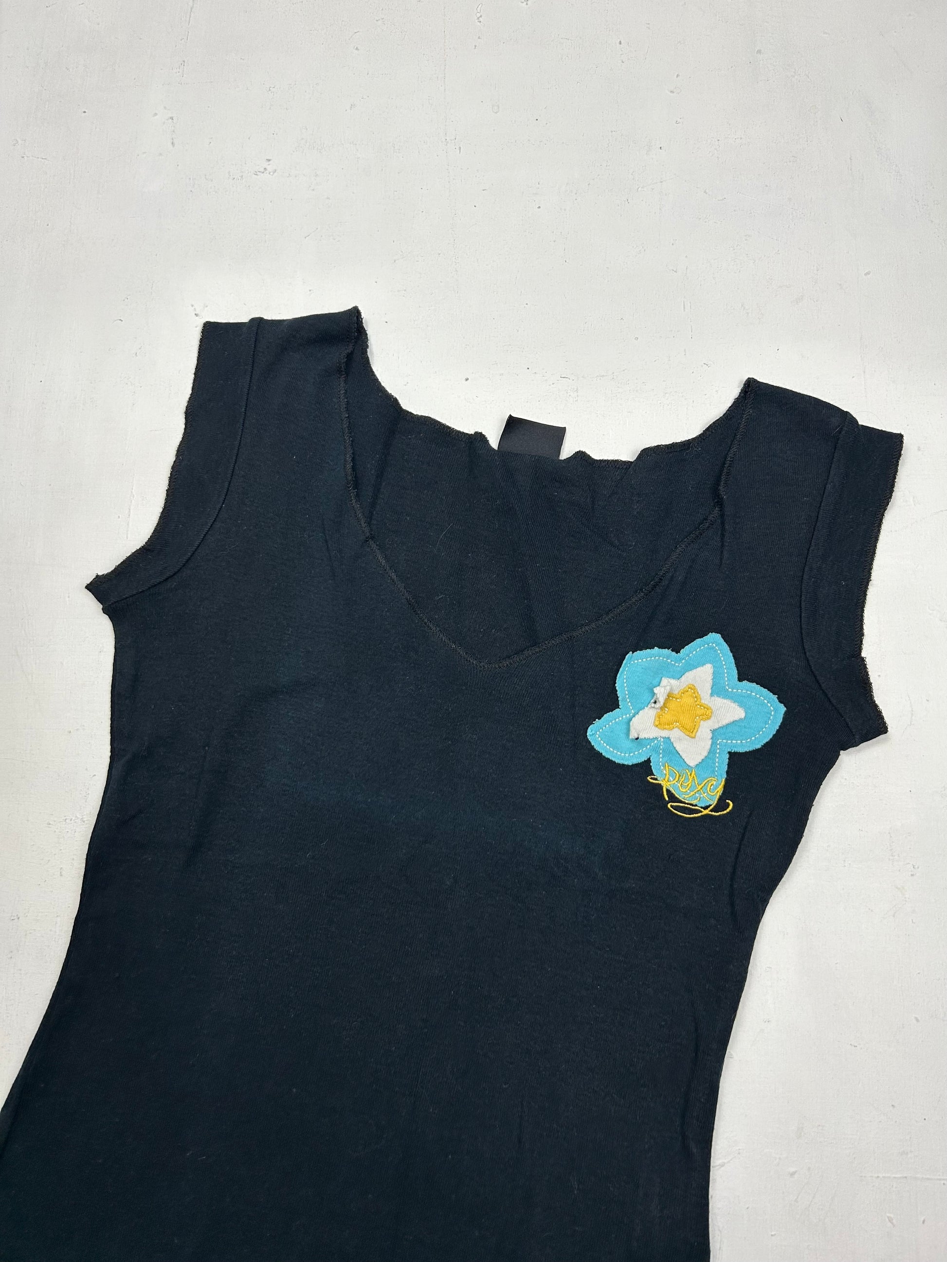 Black hibiscus flower logo tank top (XS)