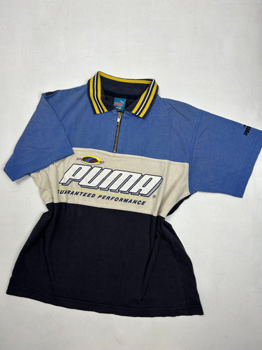 Blue half zip spell out logo tee (S/M)