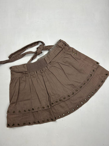 Camel brown denim low rise pleated mini skirt (S)