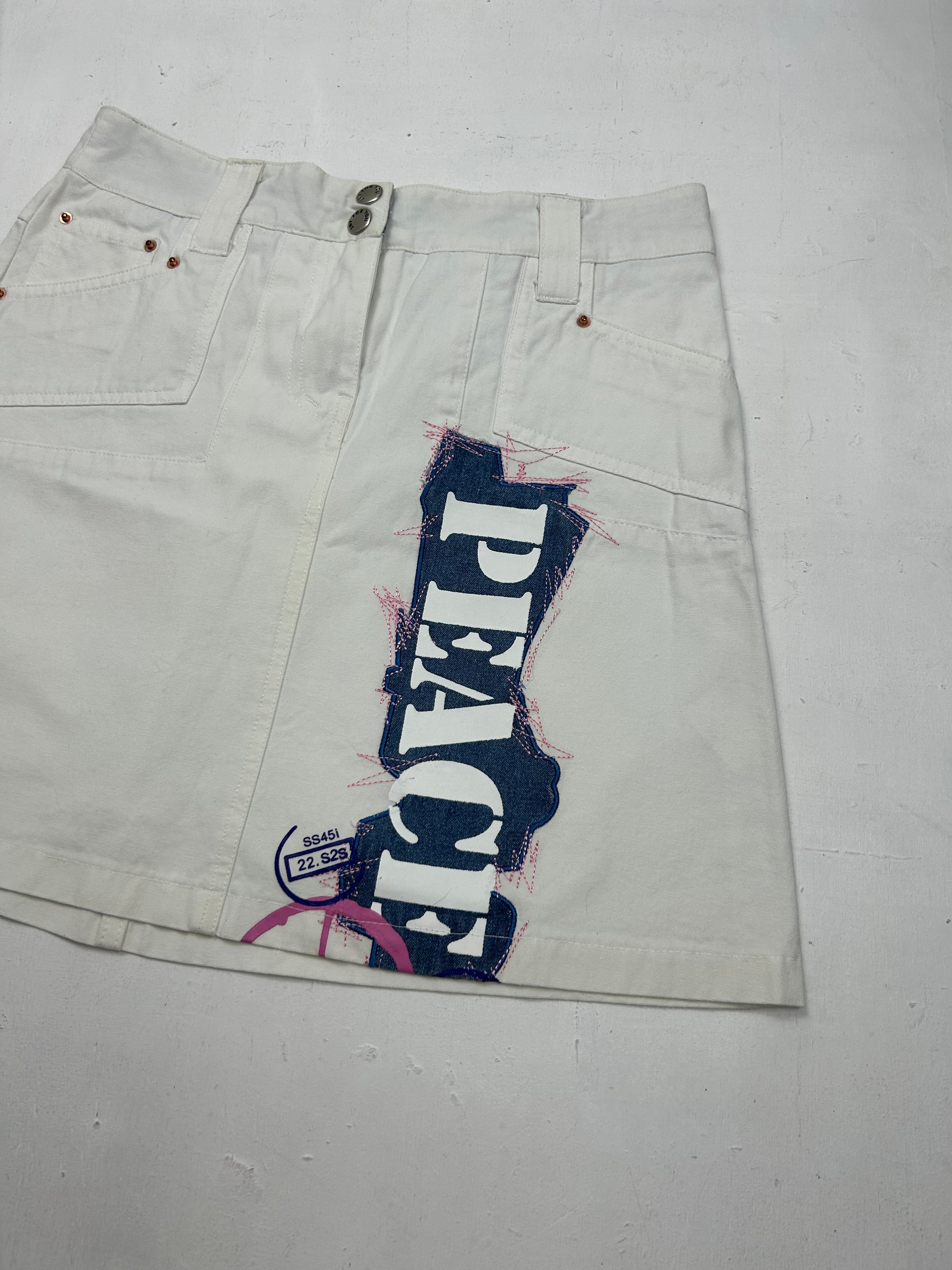 White denim low rise mini skirt (S)