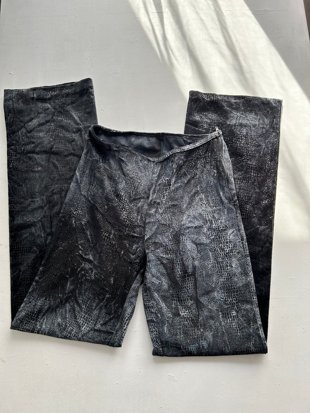 Grey velvet snake print low rise flare bootcut y2k vintage stretchy pants (S)