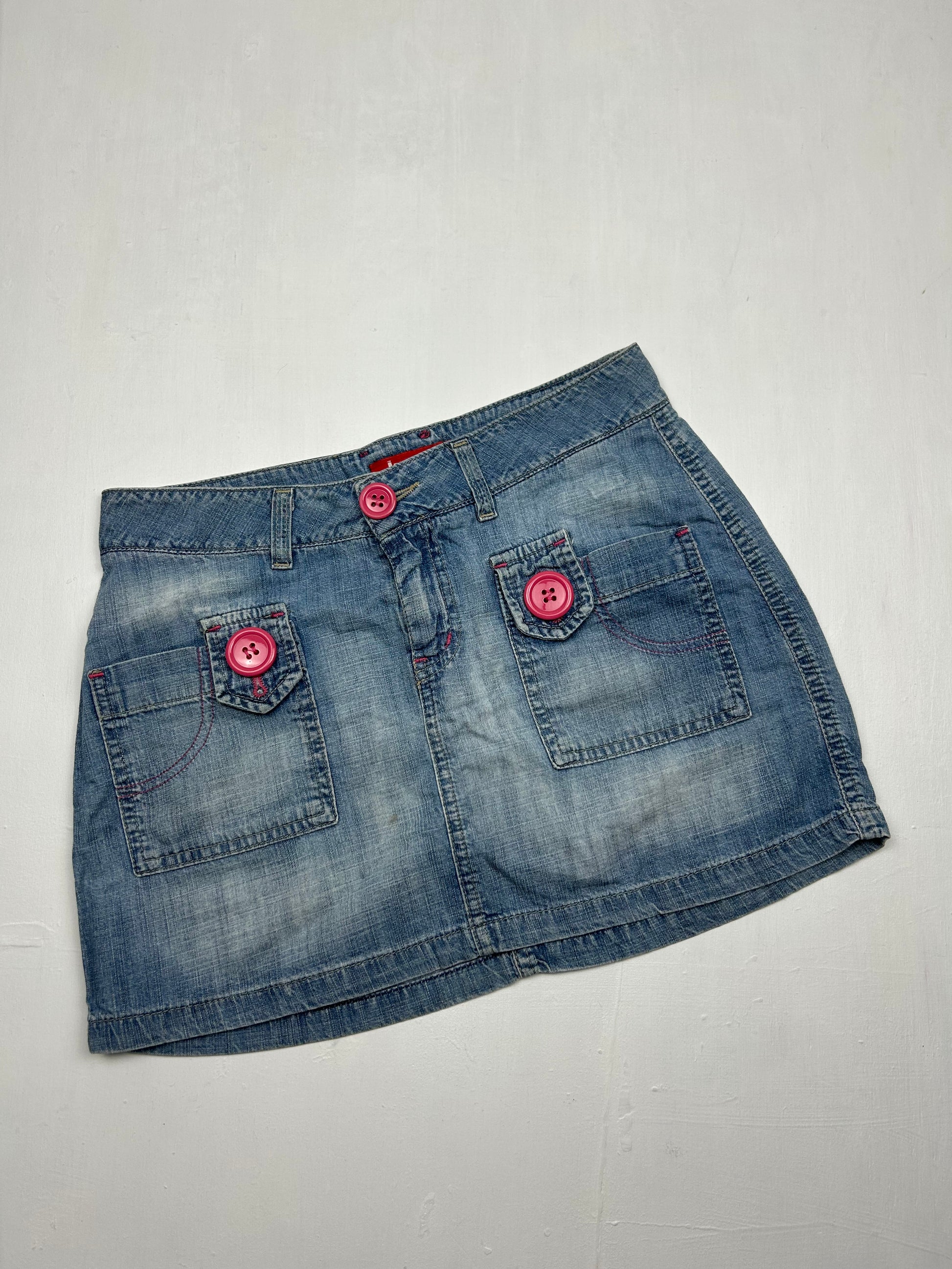 Blue denim low rise mini skirt (S)