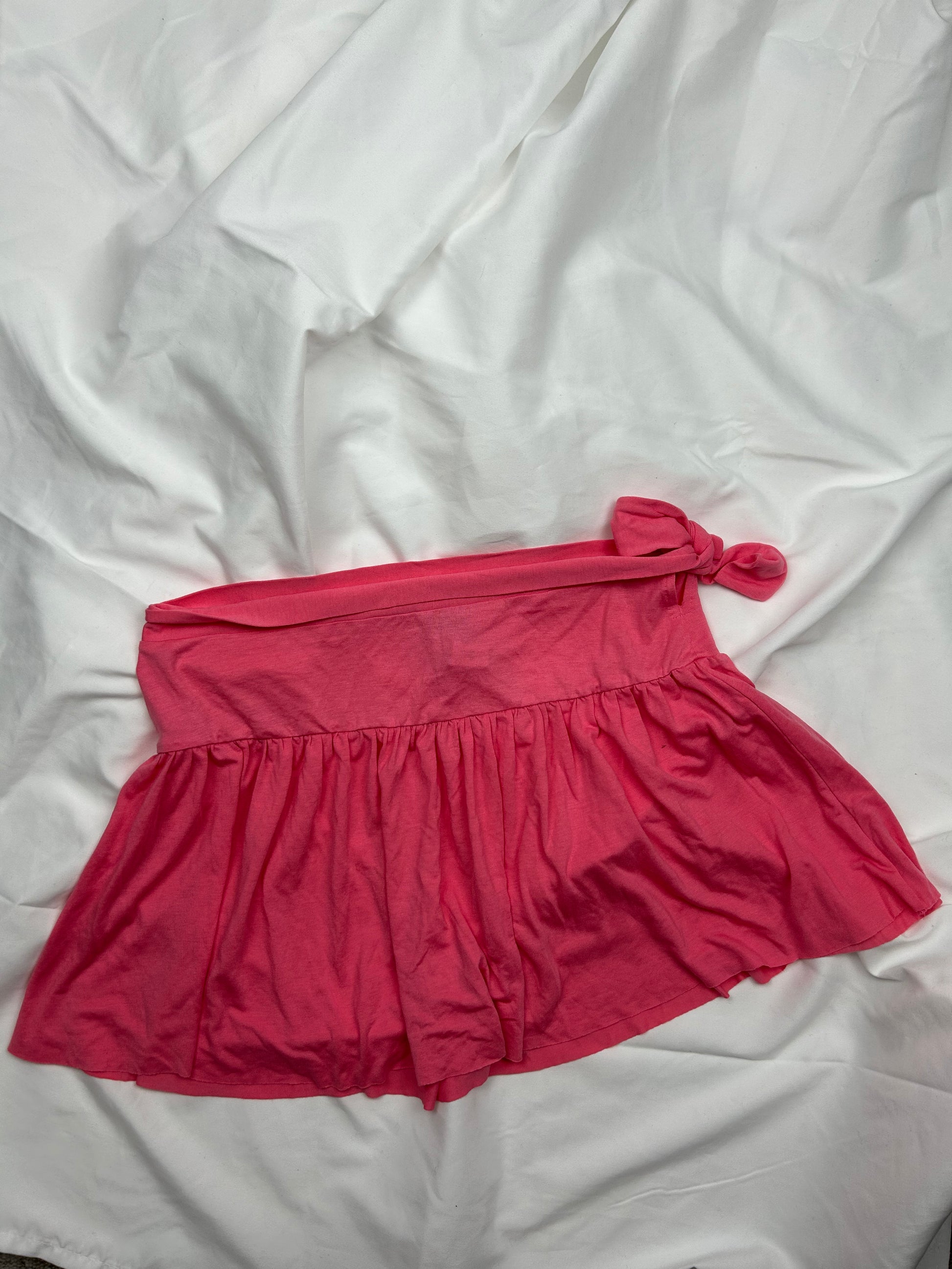 Pink low rise cotton pleated mini skirt (S/M)