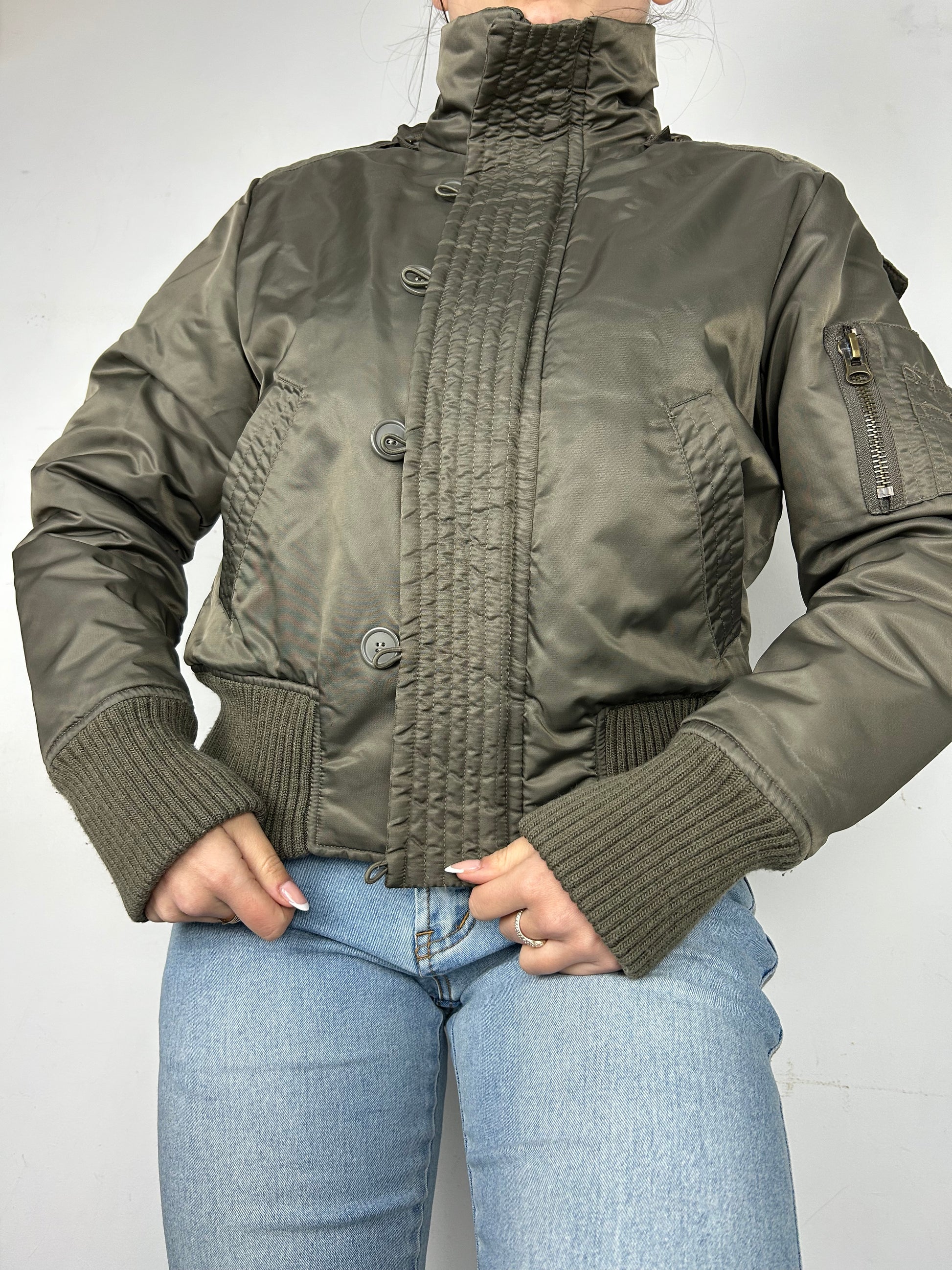 Khaki faux fur puffer jacket (S/M)