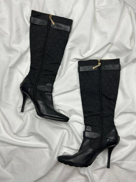 Black pointed toes high boots (37)