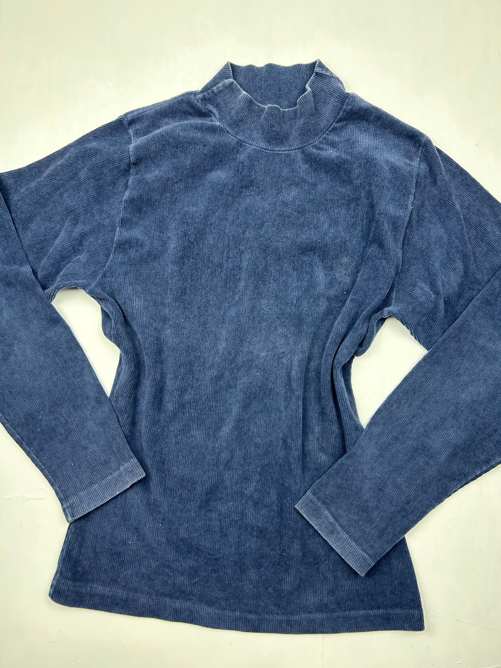 Blue ribbed velvet high neck  jumper (M)