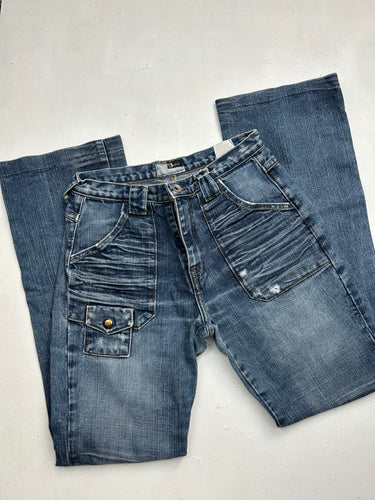 Blue low waist bootcut flare denim pants (S)