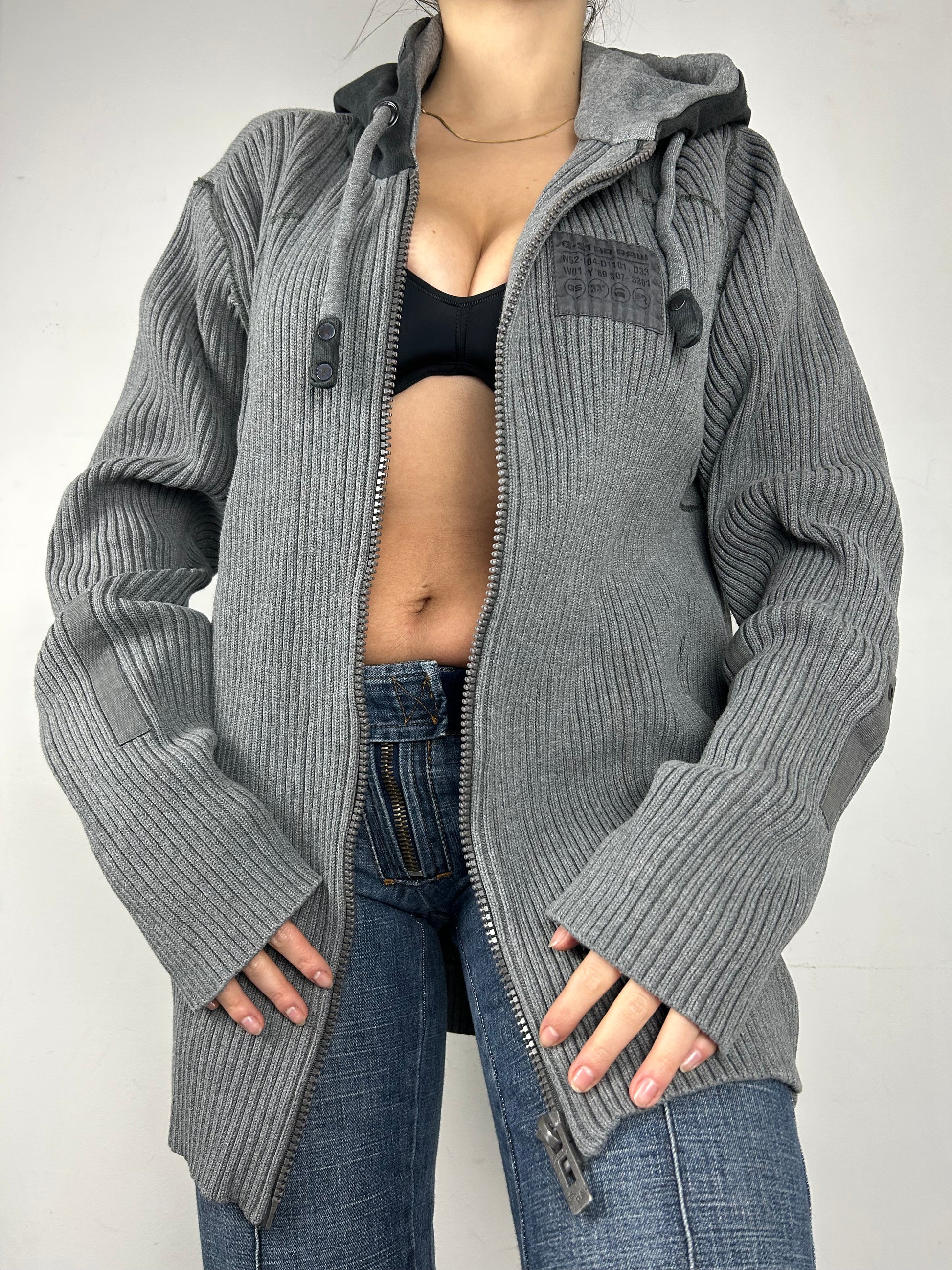 Grey ribbed  zip up hoodie jacket (XL)