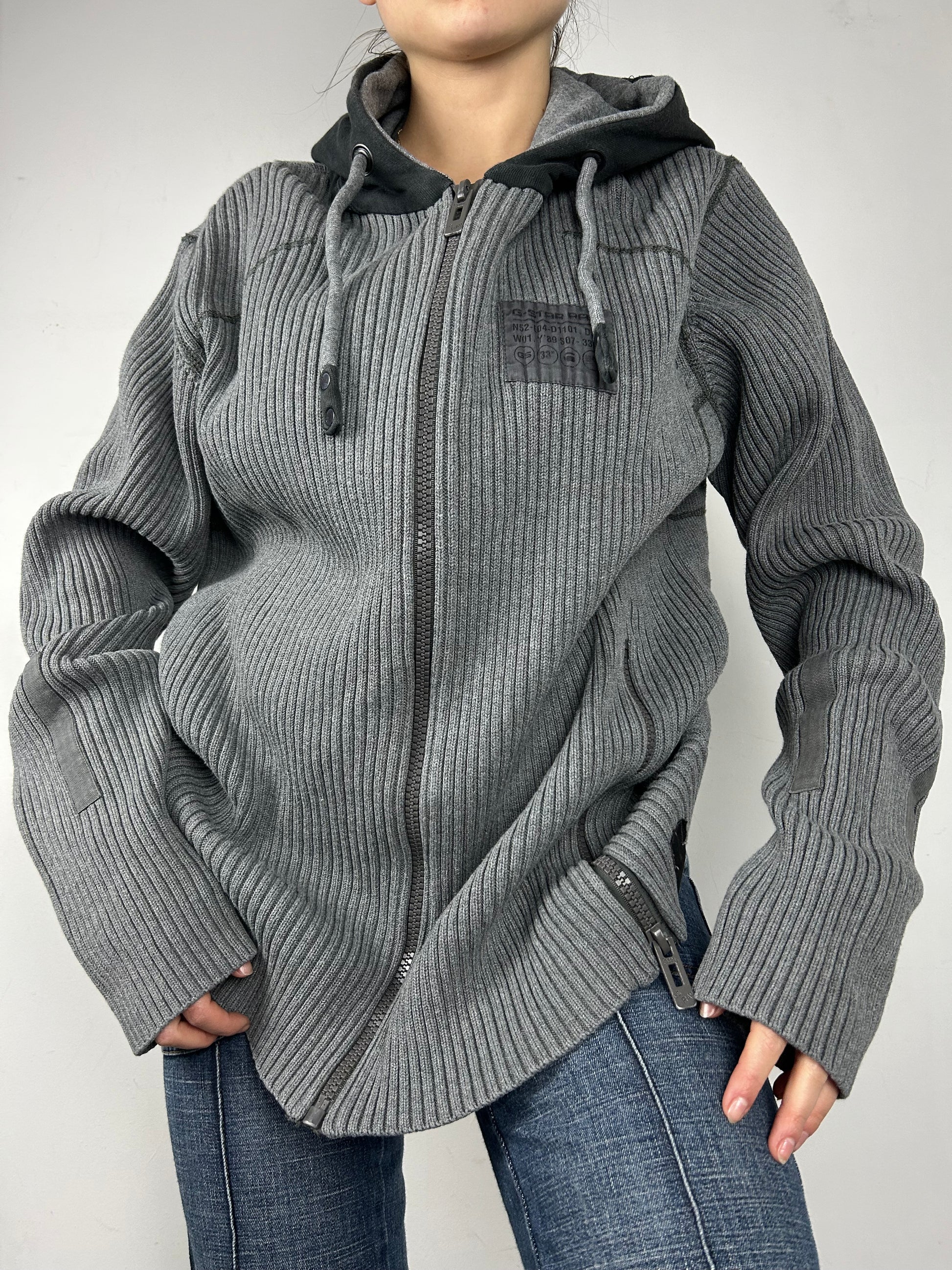 Grey ribbed  zip up hoodie jacket (XL)