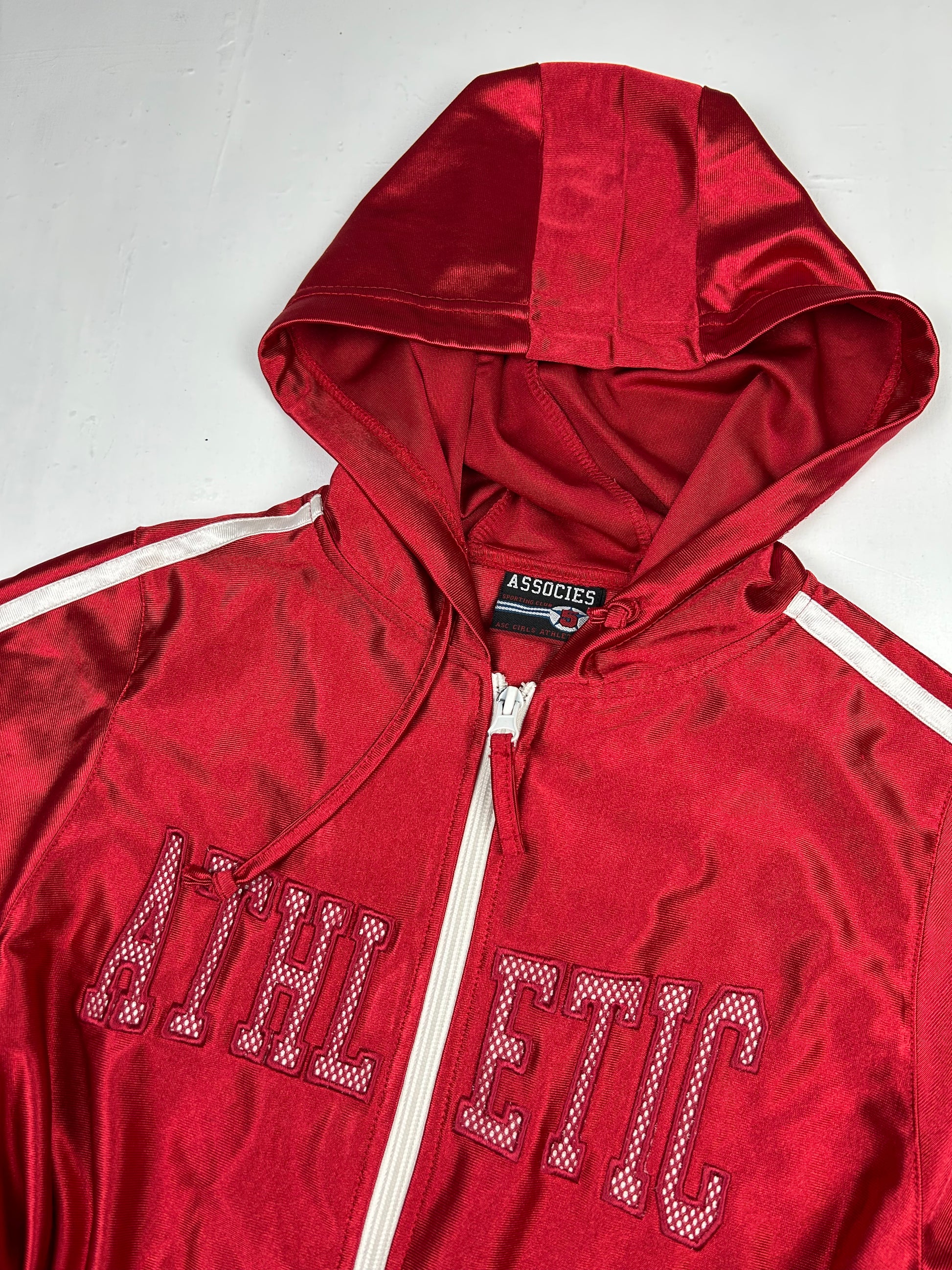 Red satin zip up hoodie (S/M)