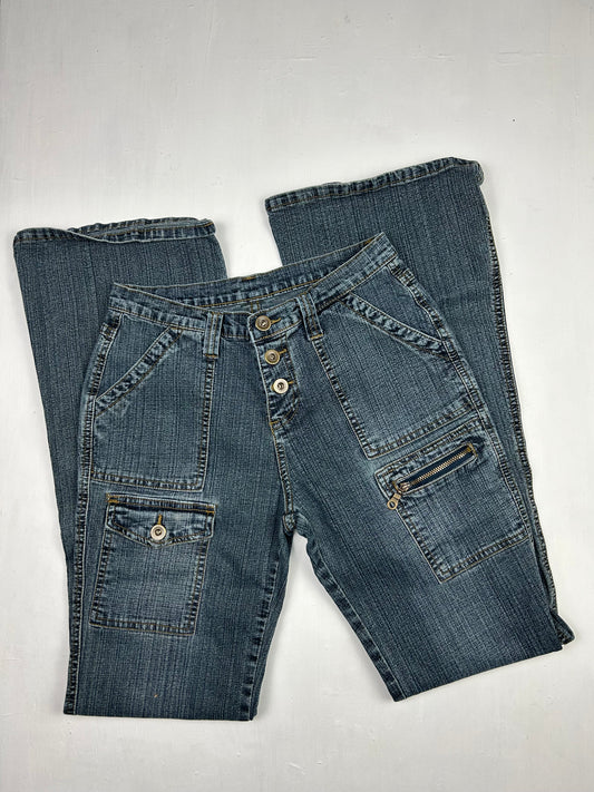 Blue denim low rise bootcut pants (S)