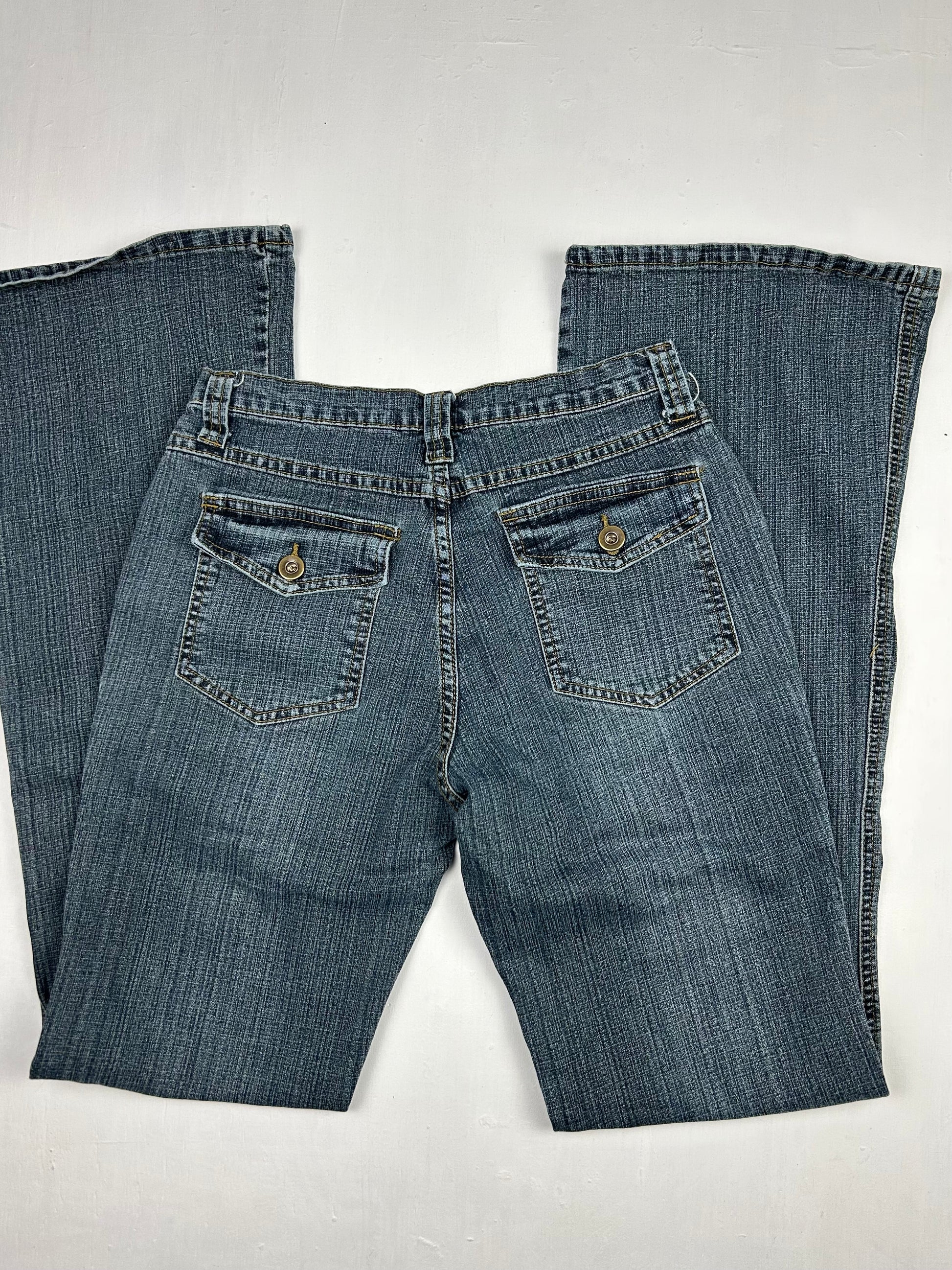 Blue denim low rise bootcut pants (S)