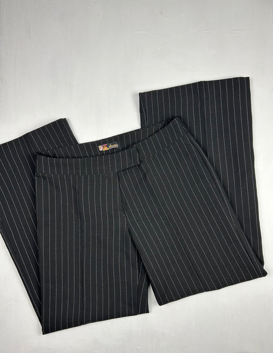 Black striped low rise flare office pants (S)