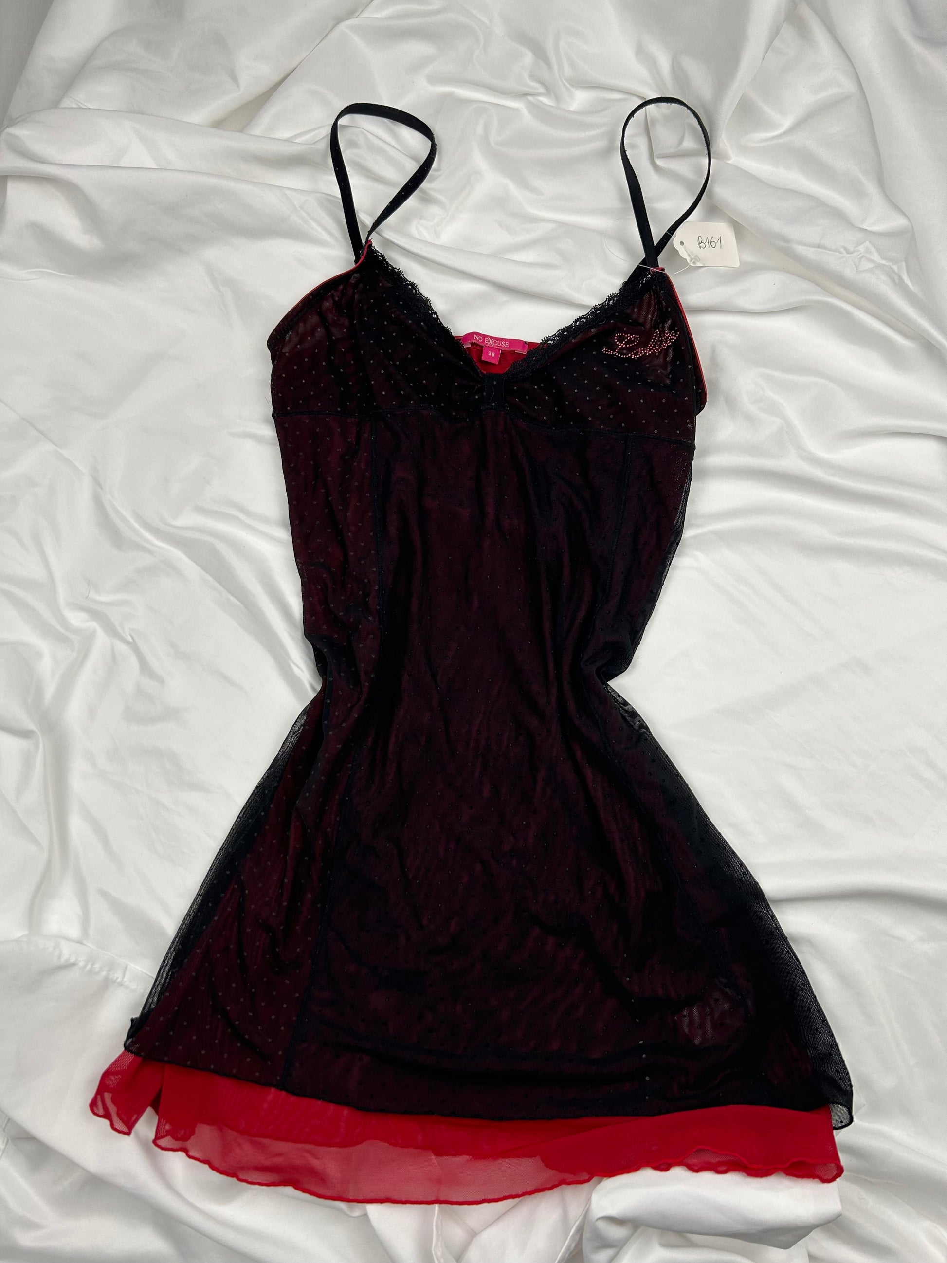 Black & red mesh lined babydoll cami mini dress (S/M)