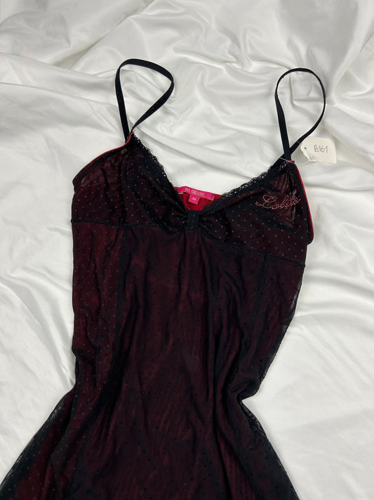 Black & red mesh lined babydoll cami mini dress (S/M)