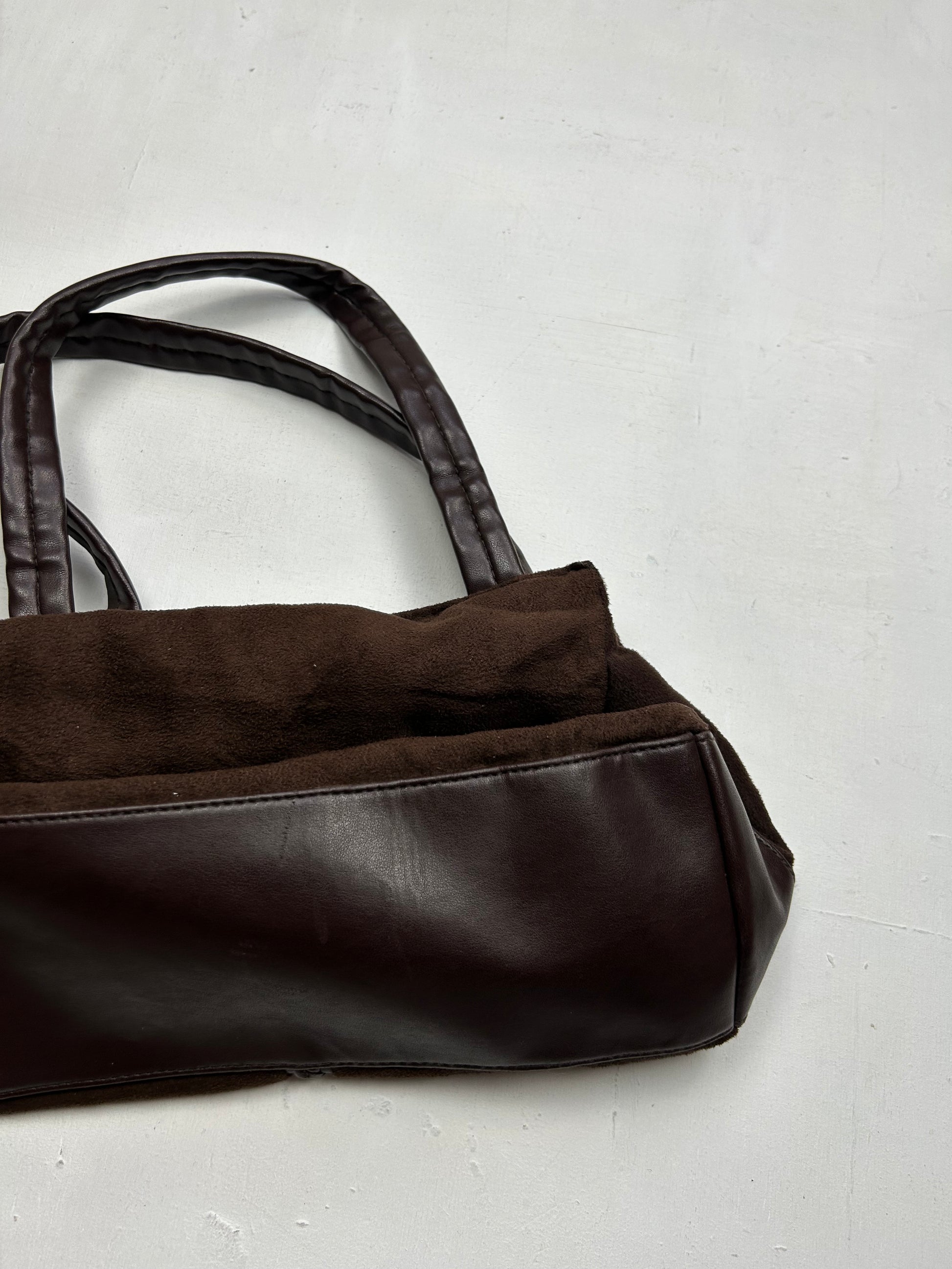 Brown suede besace shoulder bag