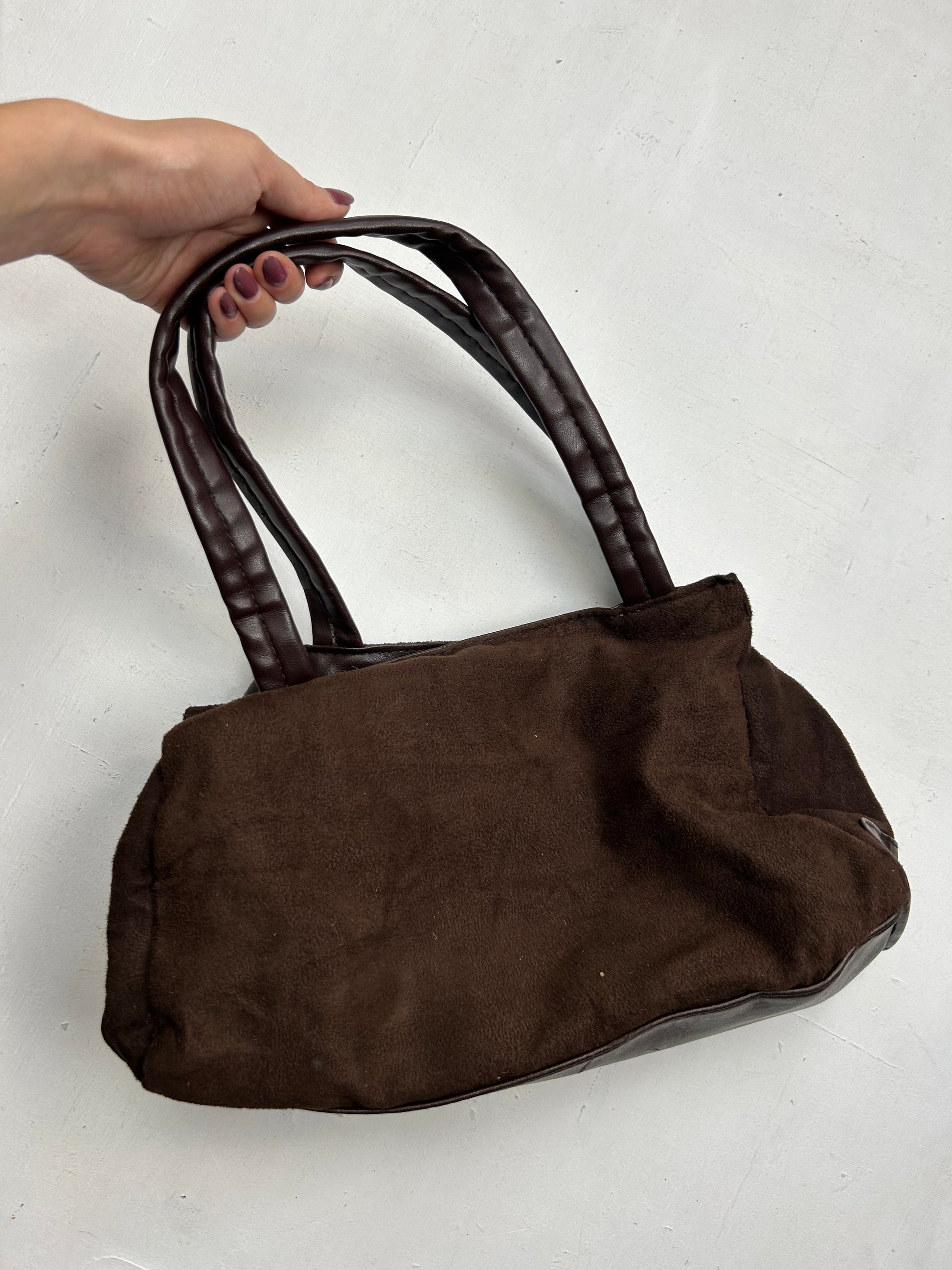 Brown suede besace shoulder bag